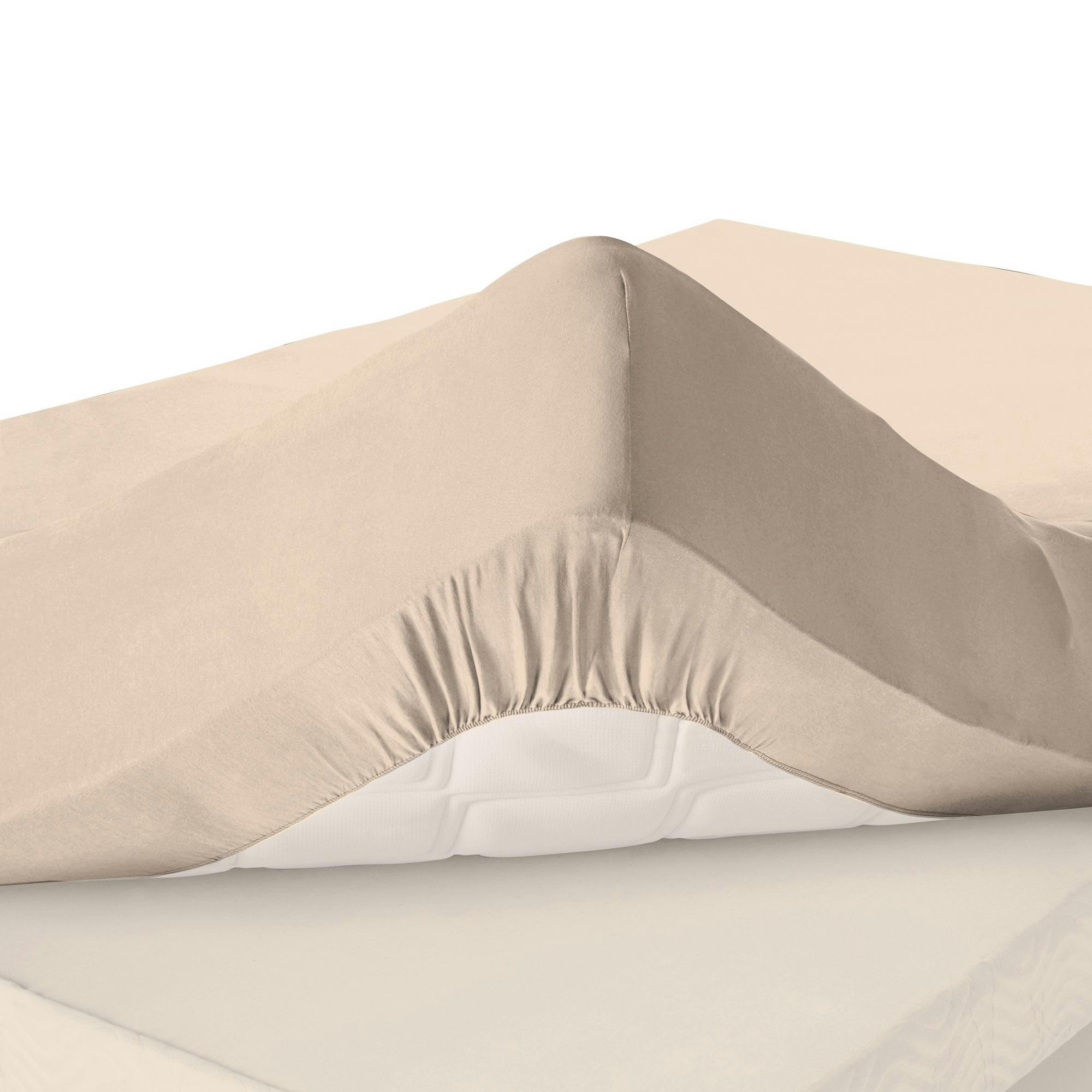 GRANDS BONNETS - Drap-housse grand bonnet 90x190x30 beige sable en coton