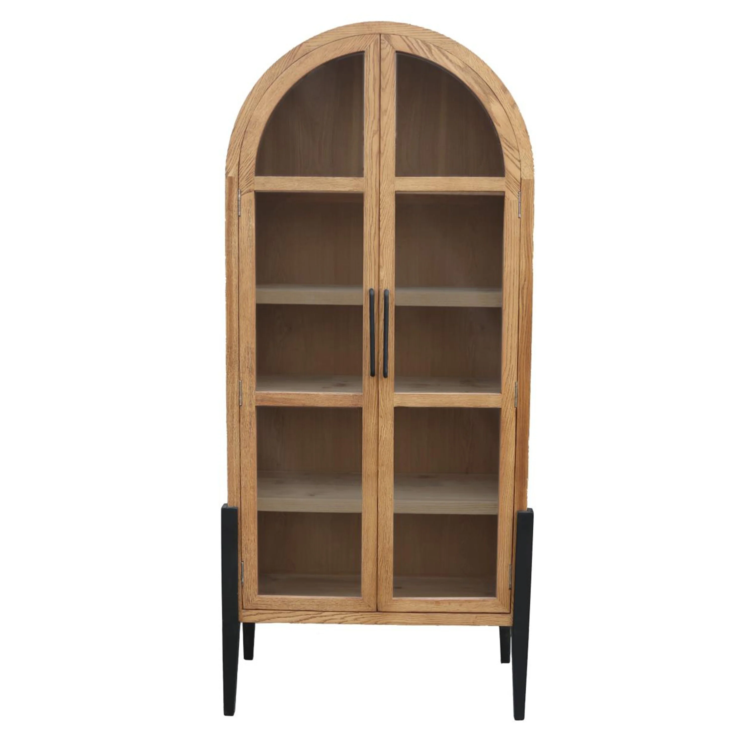 Bely Tall Curio Cabinet, Arch Accent Glass Doors, Black, Brown 83 Inch