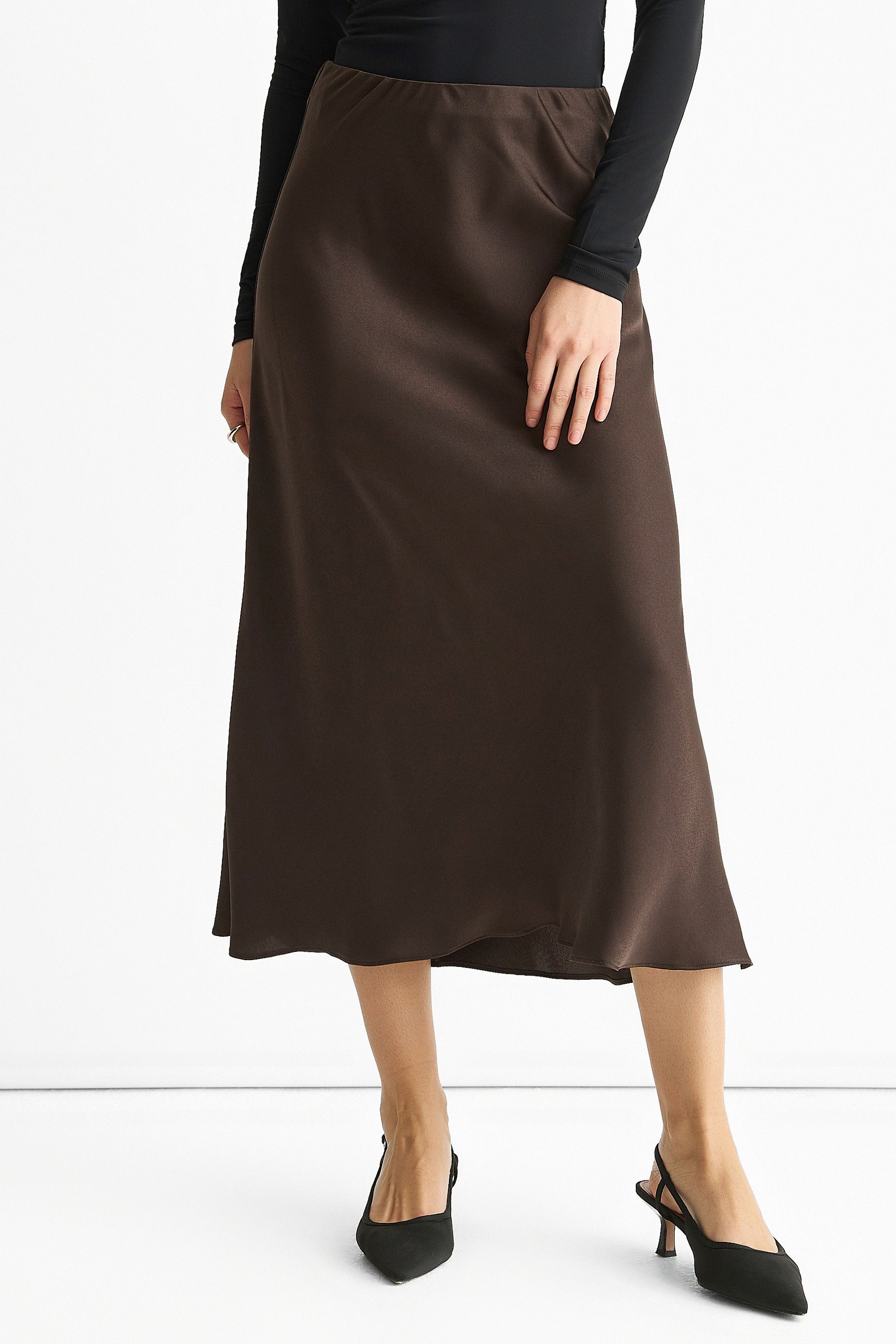 Gini London Chocolate Bias Midi Skirt