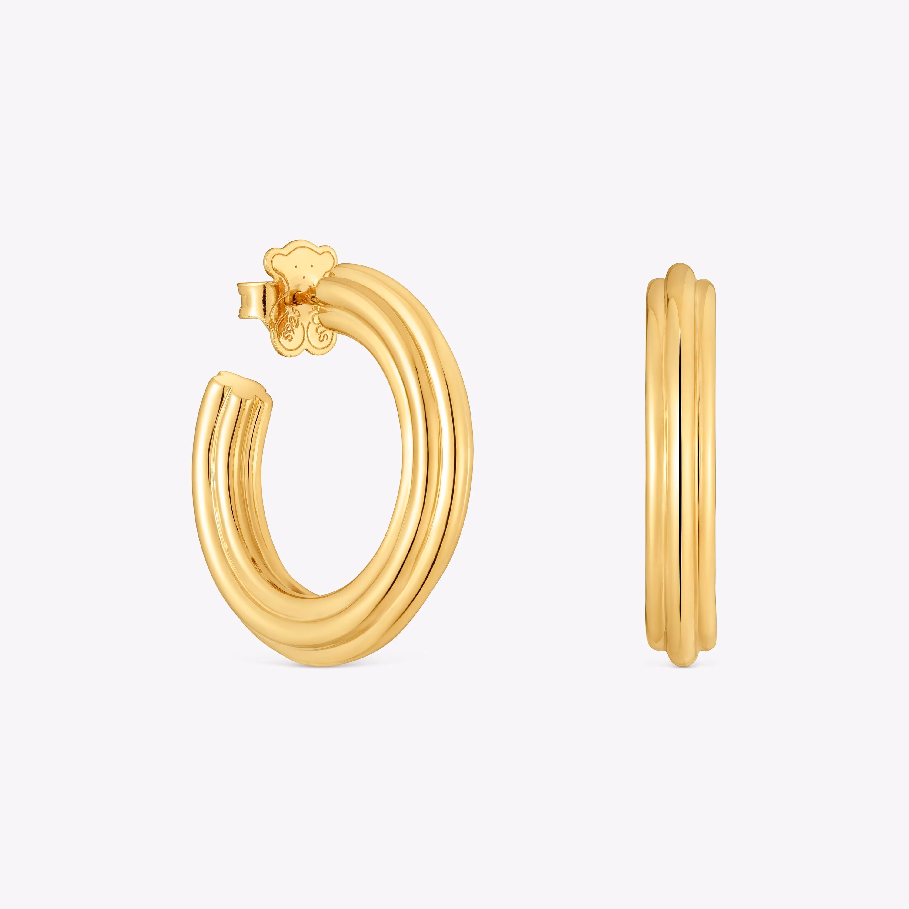 Pendientes de aro largos con baño de oro 18 kt sobre plata y motivo flor TOUS 1950