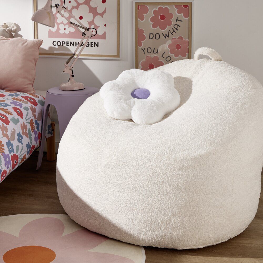 Pouf poire Clara effet laine bouclée blanc Ø92xH61cm