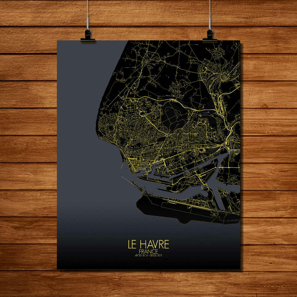 - Affiche Le Havre Carte Nuit 40x50