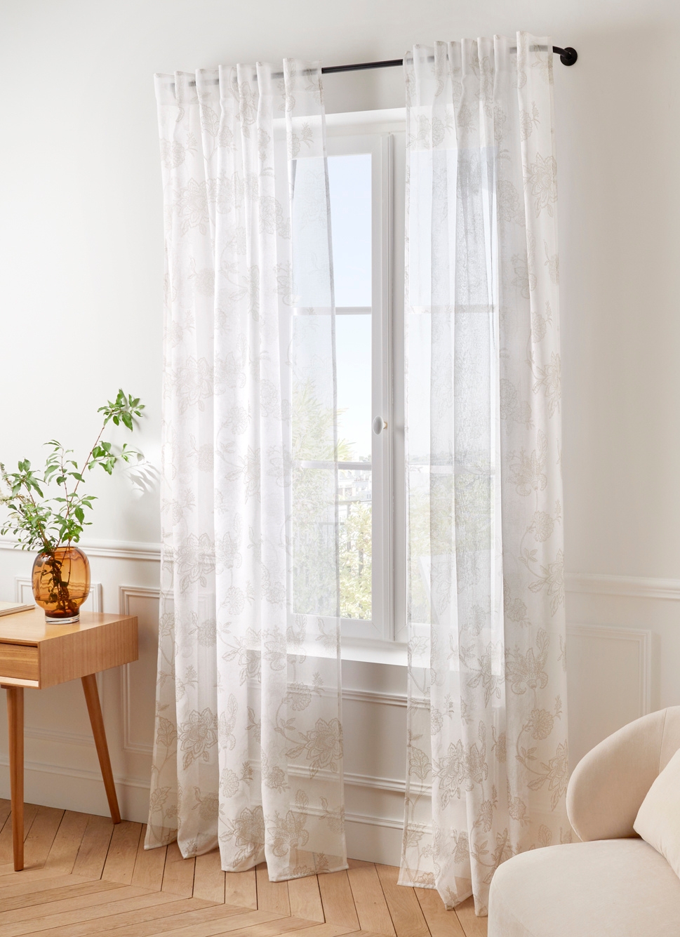 VOILAGE à MOTIFS FLORAUX ISPAHAN BLANC/BEIGE