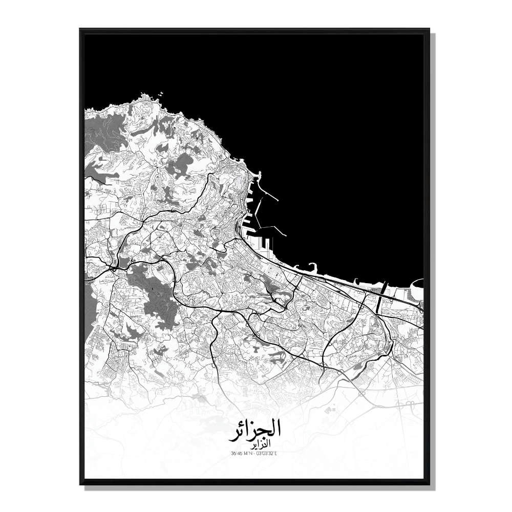 ALGER - Affiche Alger Carte N&B 40x50