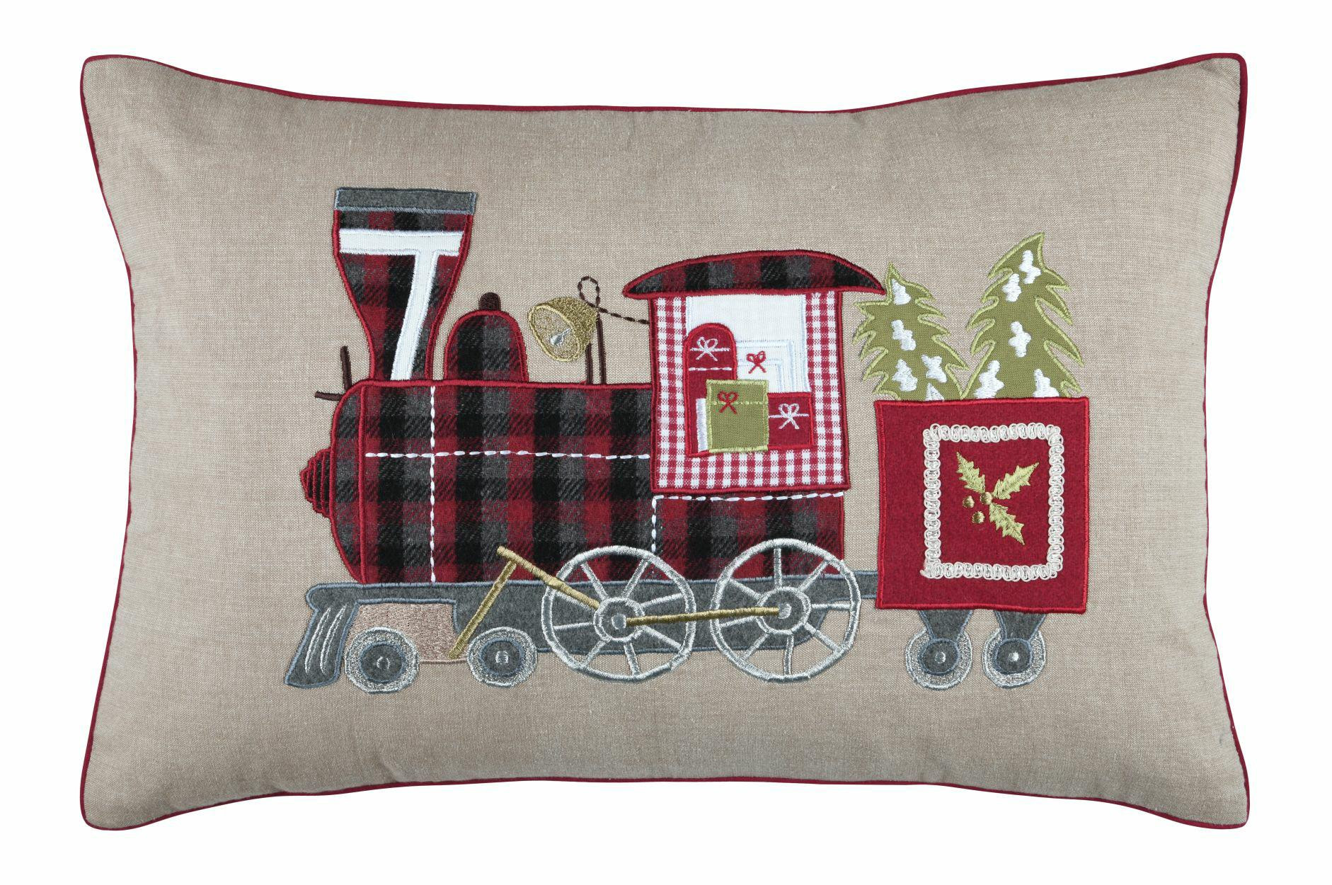 Poduszka REVEILLON szaro-czerwona lokomotywa