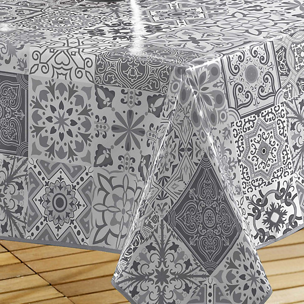 Nappe rectangle 140 x 240 cm pvc imprime Persane Gris