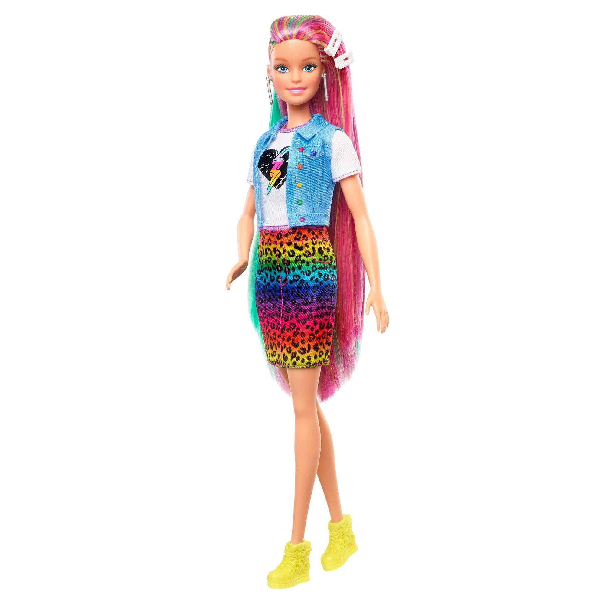 Barbie® Leopard Skirt,  Rainbow Hair Doll, 17-pc, Ages 3+