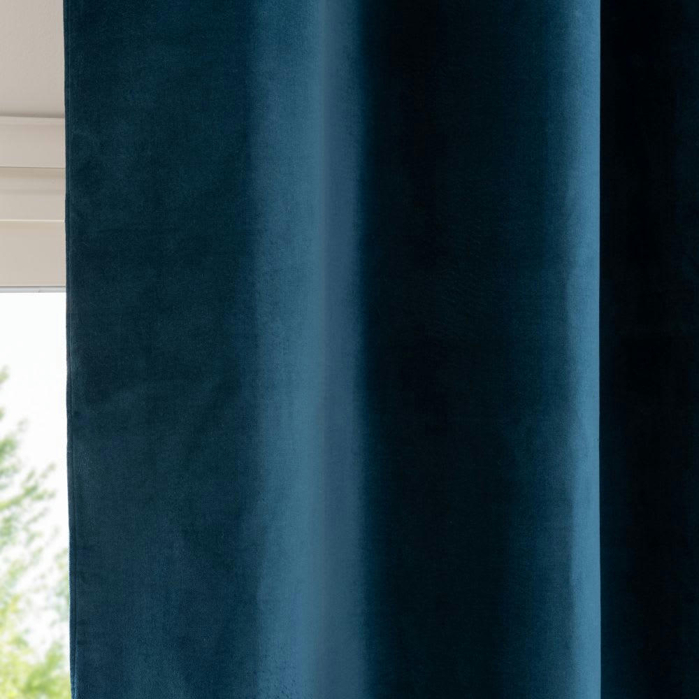 - Rideau à œillets en velours de coton bleu indigo à l'unité 140x300