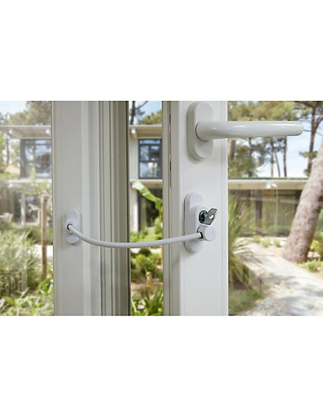 Entrebailleur à clé pour fenêtre, câble acier, 180mm, laqué blanc, 1 clé - THIRARD