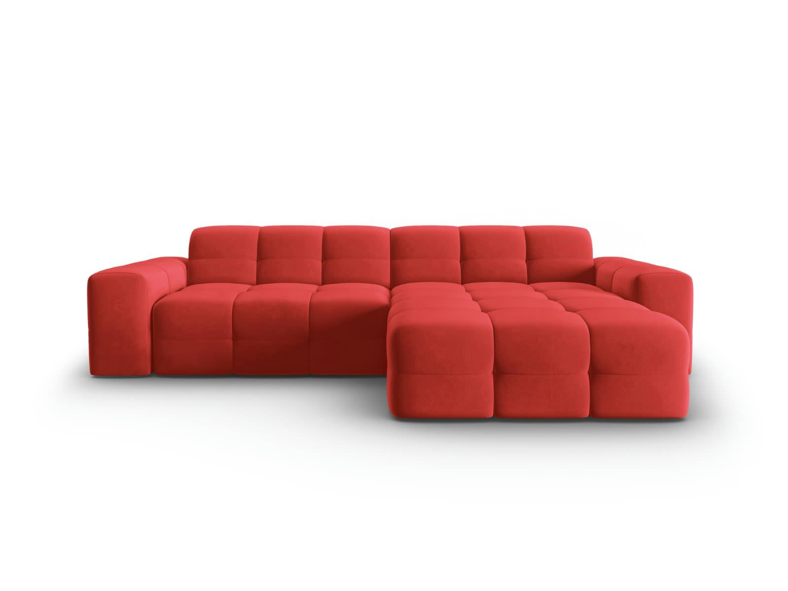 KENDAL - Canapé d'angle droit 4 places en tissu velours rouge