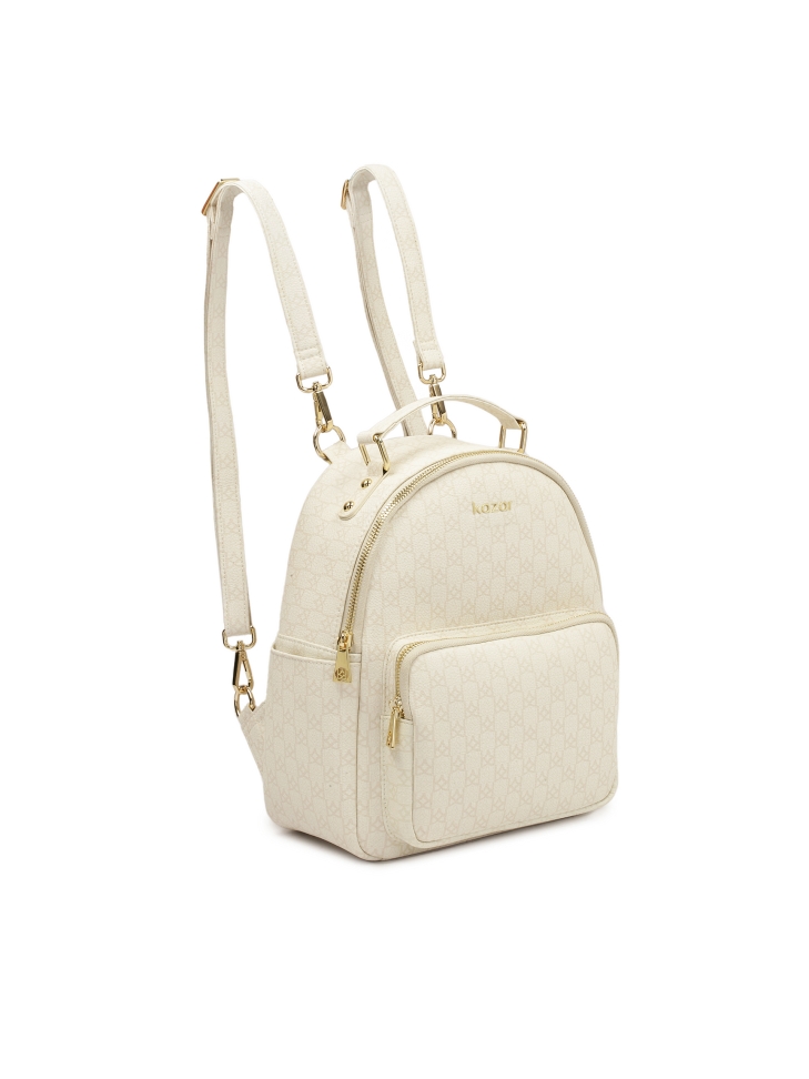 Patterned backpack in neutral color