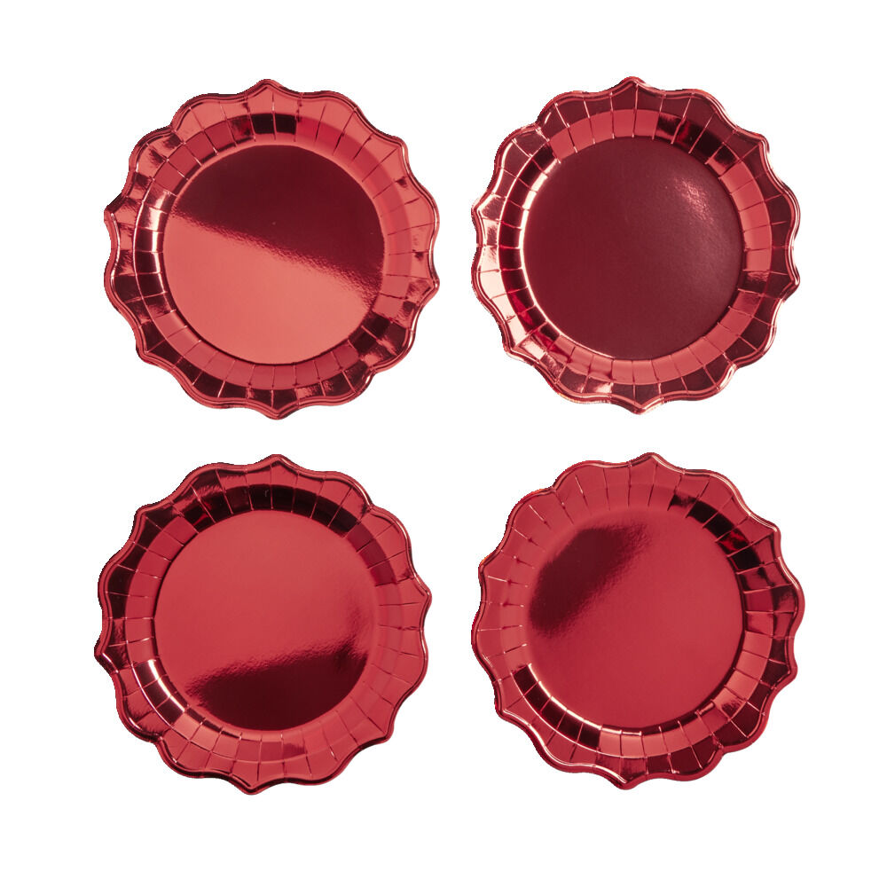 Plateau de présentation rond x4 en carton métallisé rouge Ø26cm