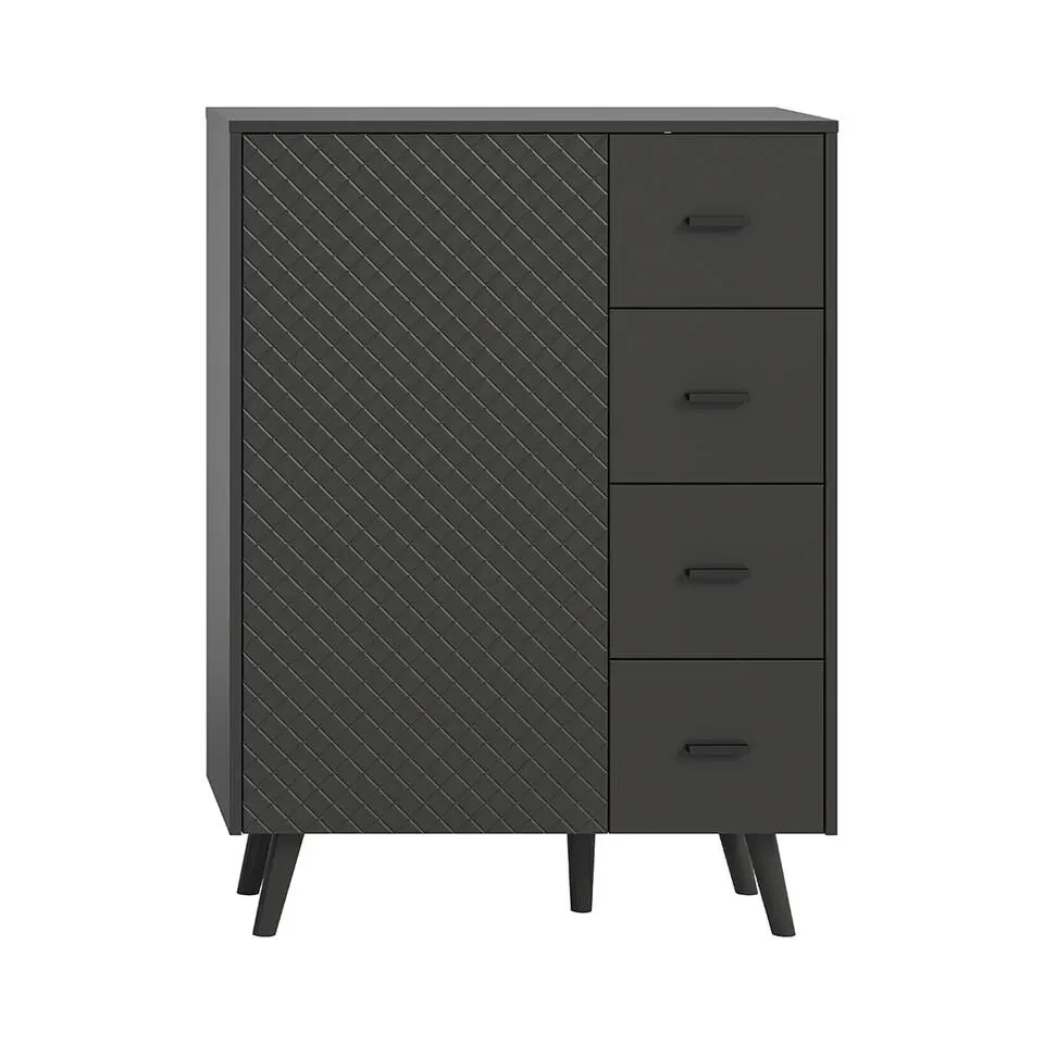 Hioshop Linea dressoir 4 laden 1 deur mat grijs