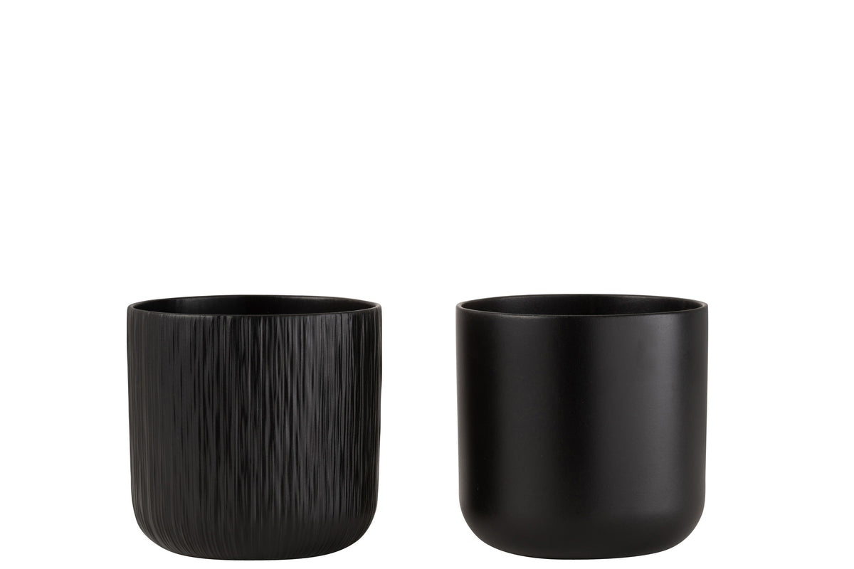 J-Line bloempot Gen - keramiek - zwart - large - 2 stuks - Ø 18.5 cm