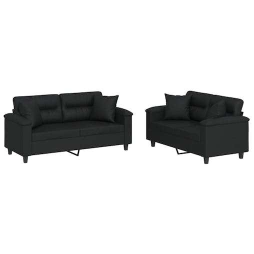 NNEVL 2 Piece Sofa Set with Pillows Black Faux Leather