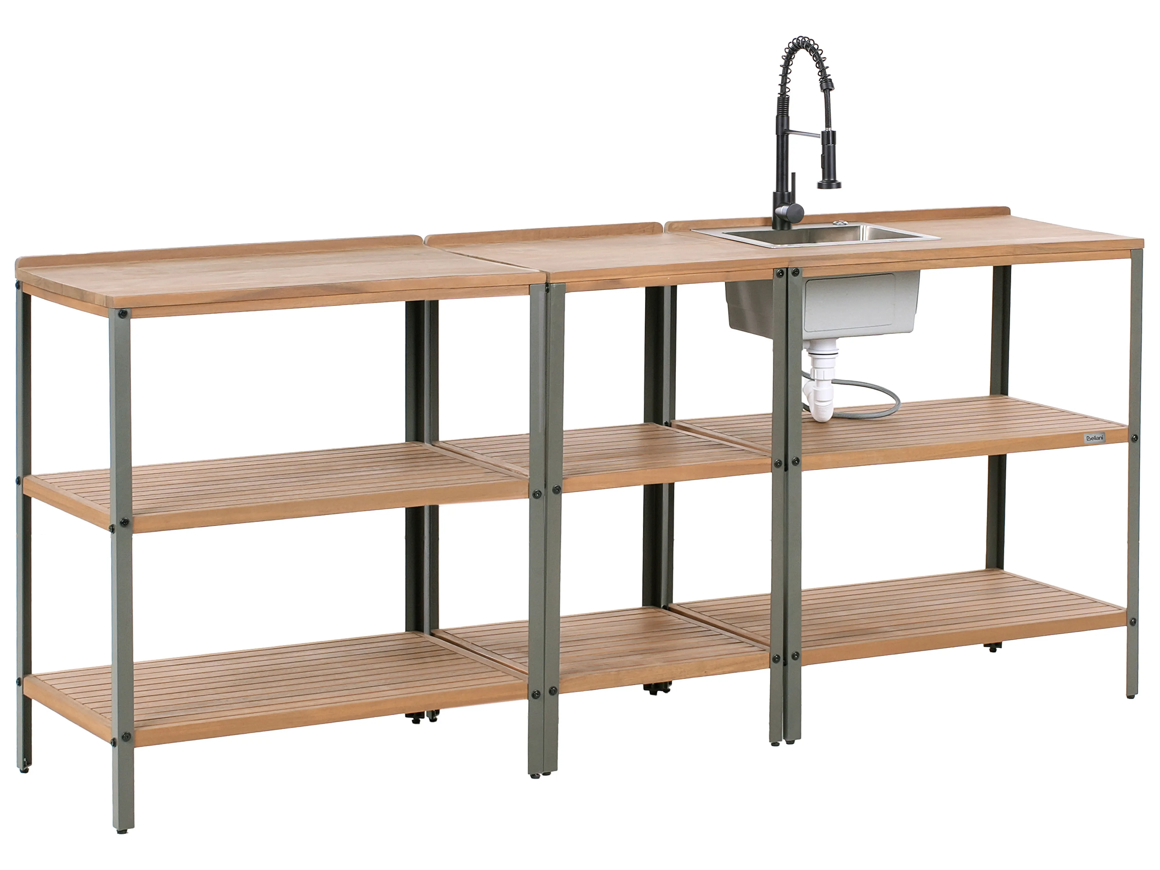 3 Piece Outdoor Kitchen Set with Sink IVREA Certified Acacia Wood Brown/ Black