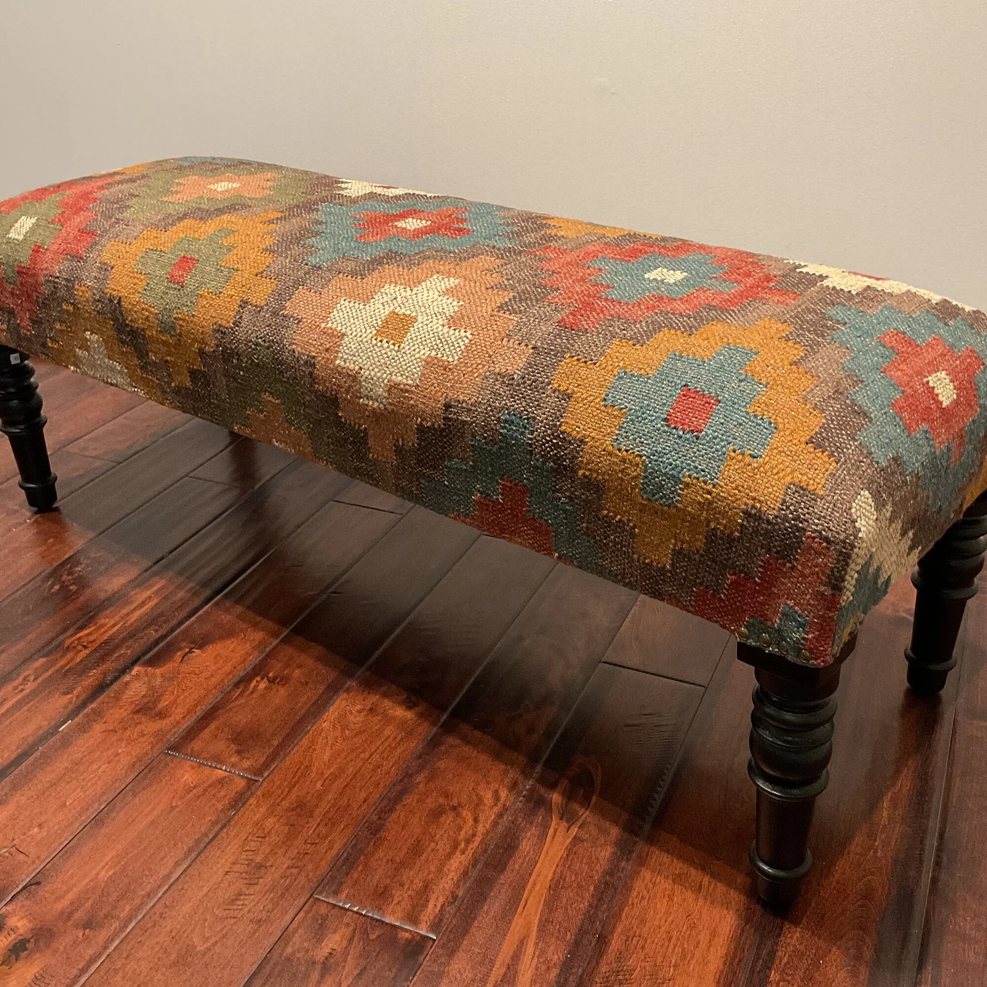 HERAT ORIENTAL Handmade Kilim Upholstered Wooden Bench - 47 x 18 x 16