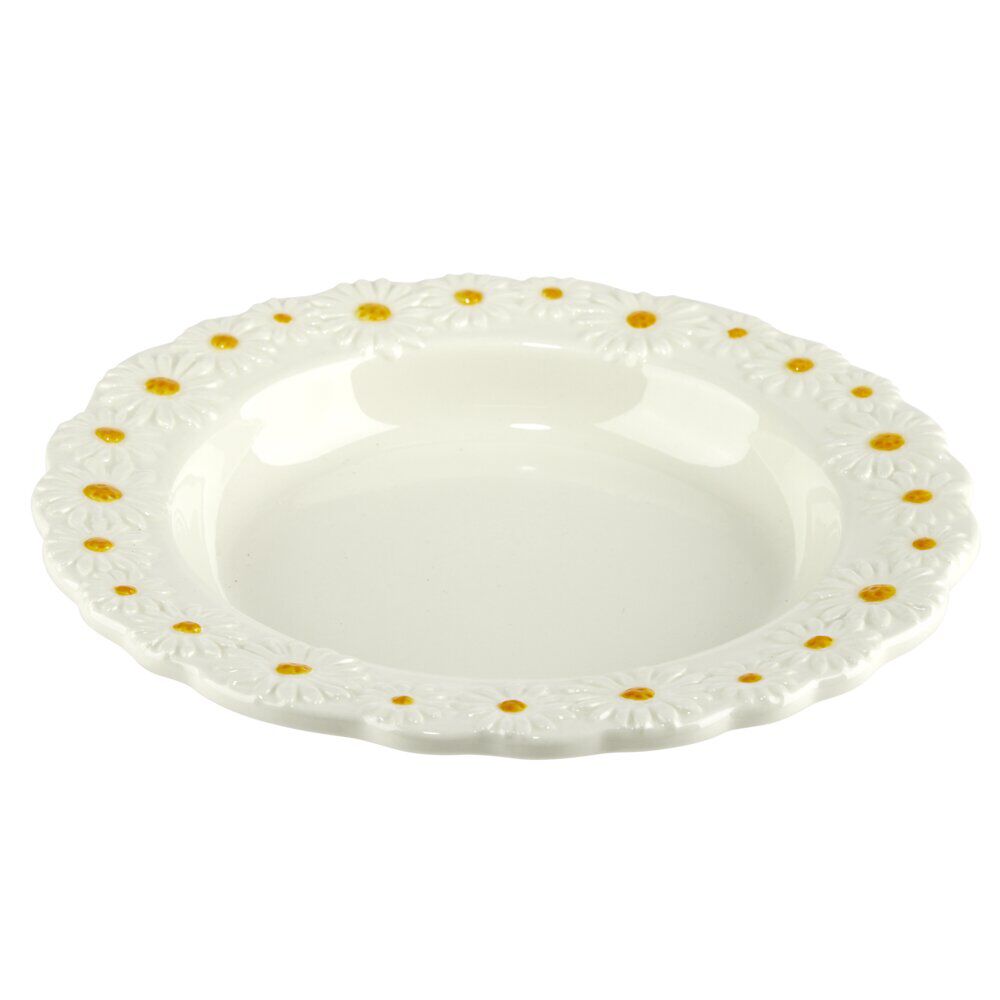 Assiette ronde en dolomite blanche bord relief marguerite Ø20cm