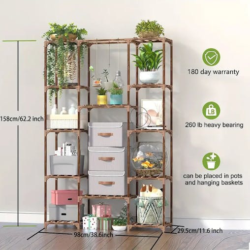 NNETM Multi-layer Wooden Plant Stand - 12 Tier Flower Pot Holder Rack