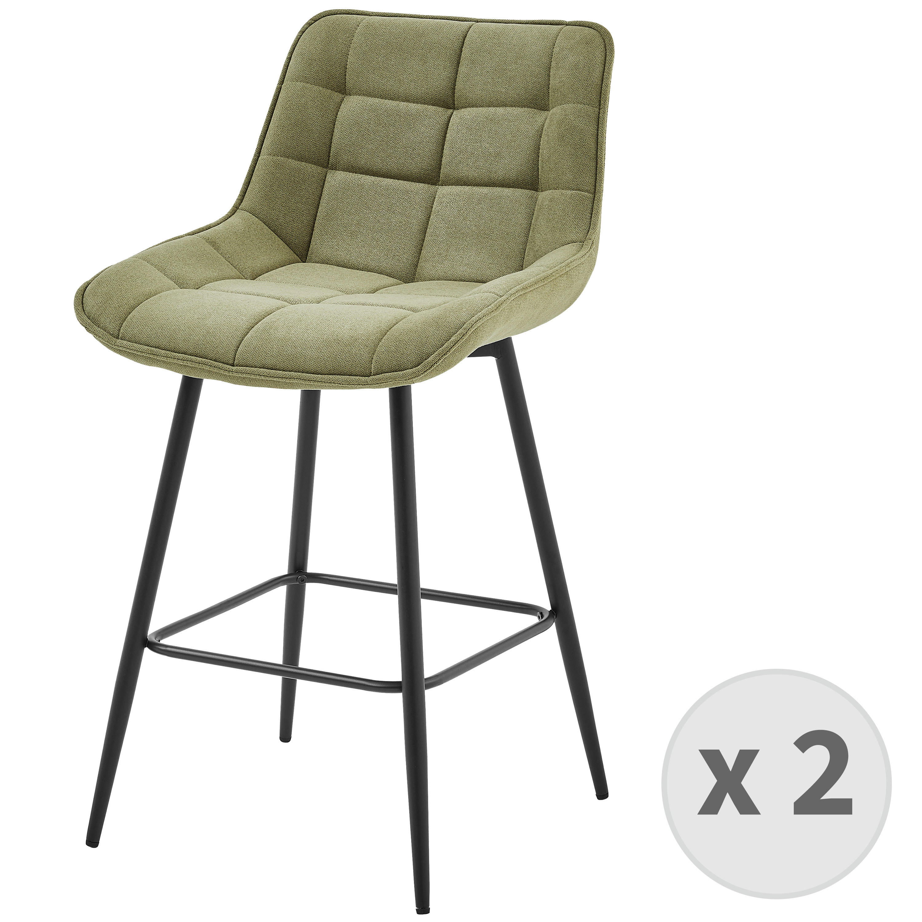 GRANT - Tabouret de bar en tissu Sauge et métal noir (x4)