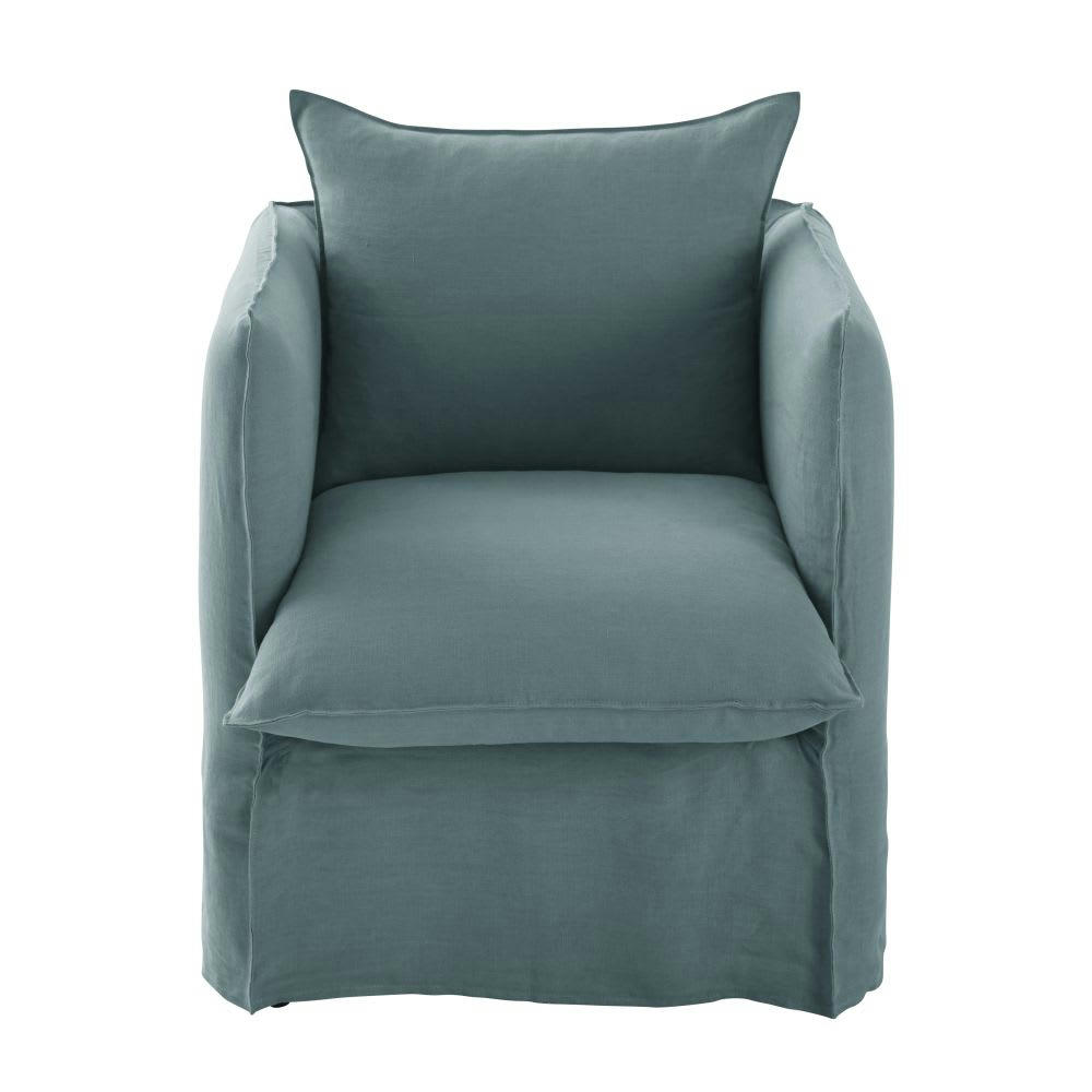 Louvain - Fauteuil en lin froissé bleu céladon