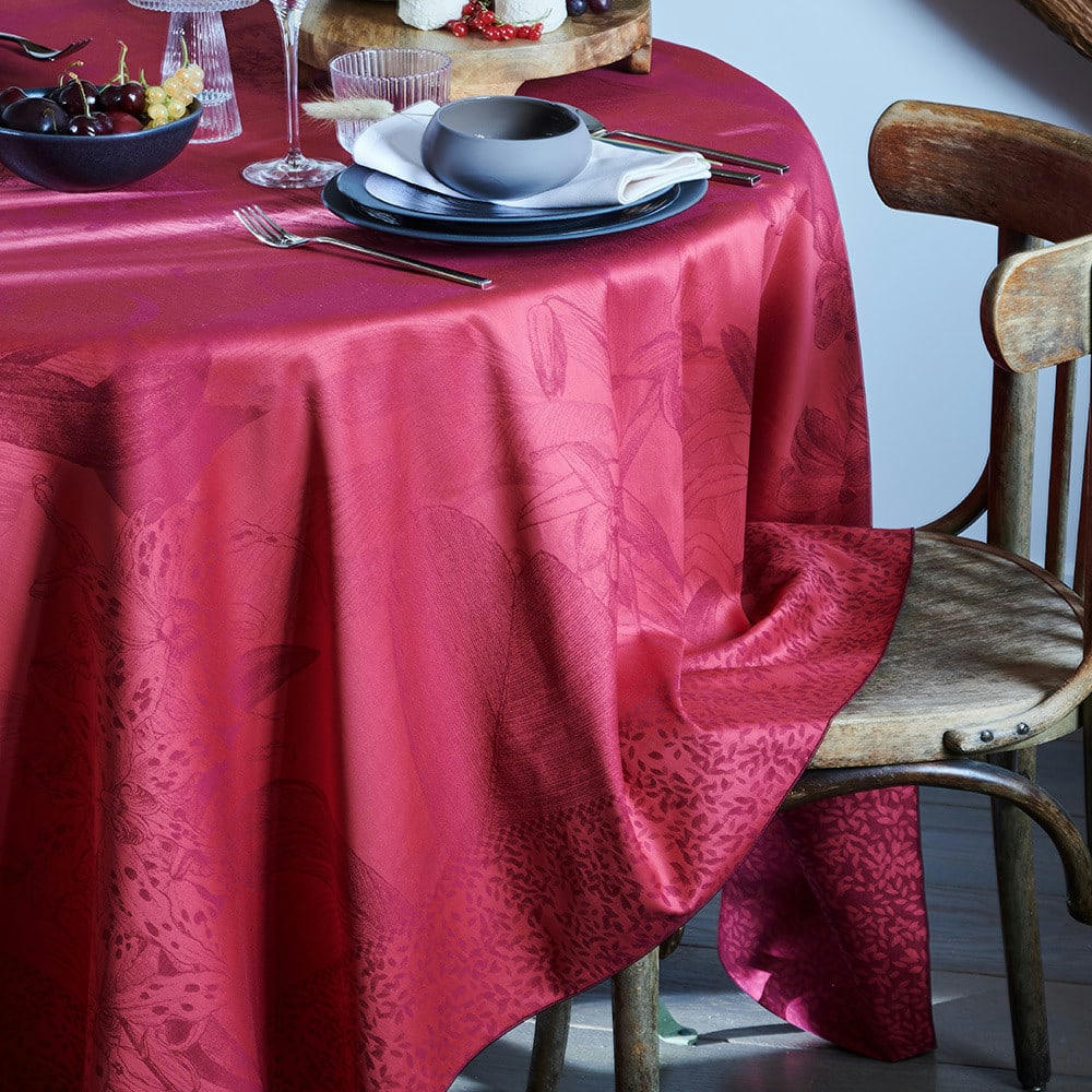 ORCHIDEES BORDEAUX - Nappe antitache déperlant pur coton bordeaux 180X260
