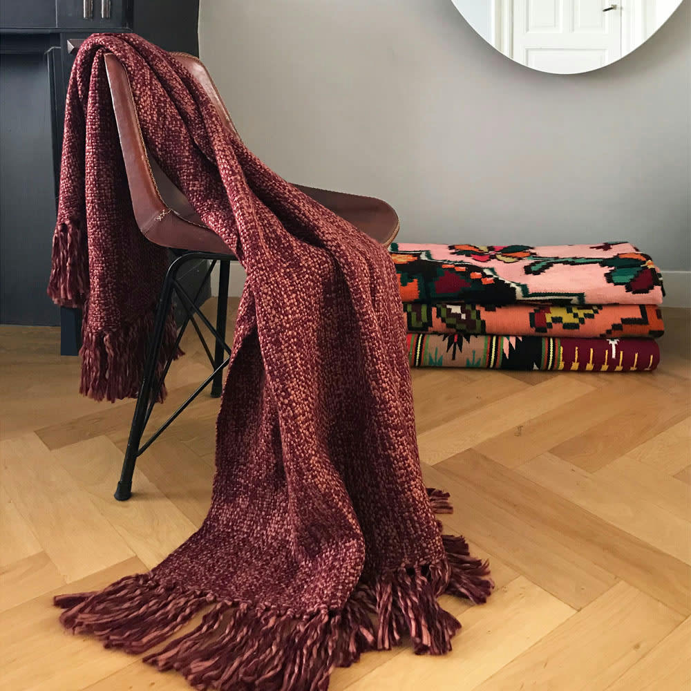 MARBLE - Plaid rouge bordeaux 125x150