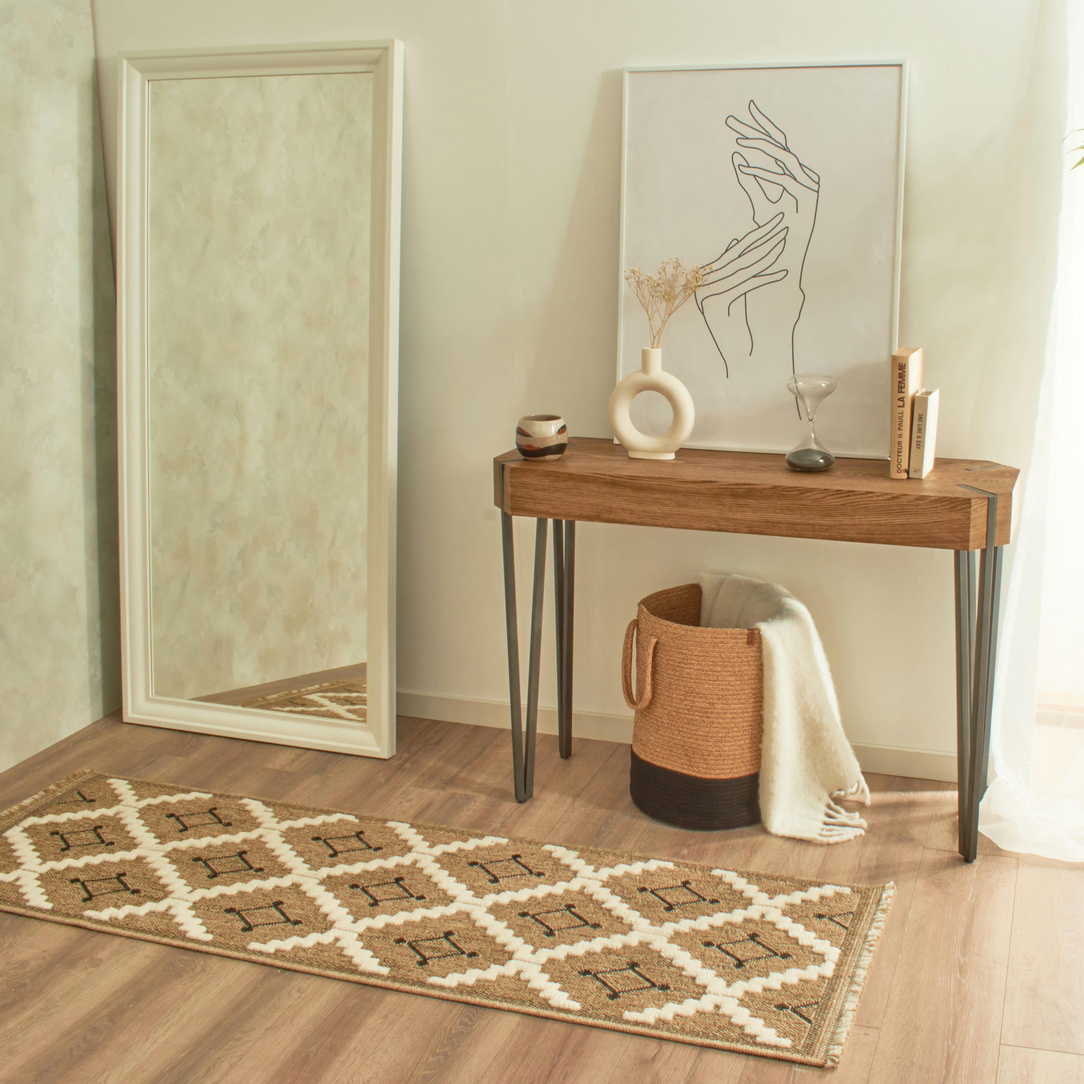 TULUM - Tapis intérieur et extérieur aspect jute géométrique noir -60x180