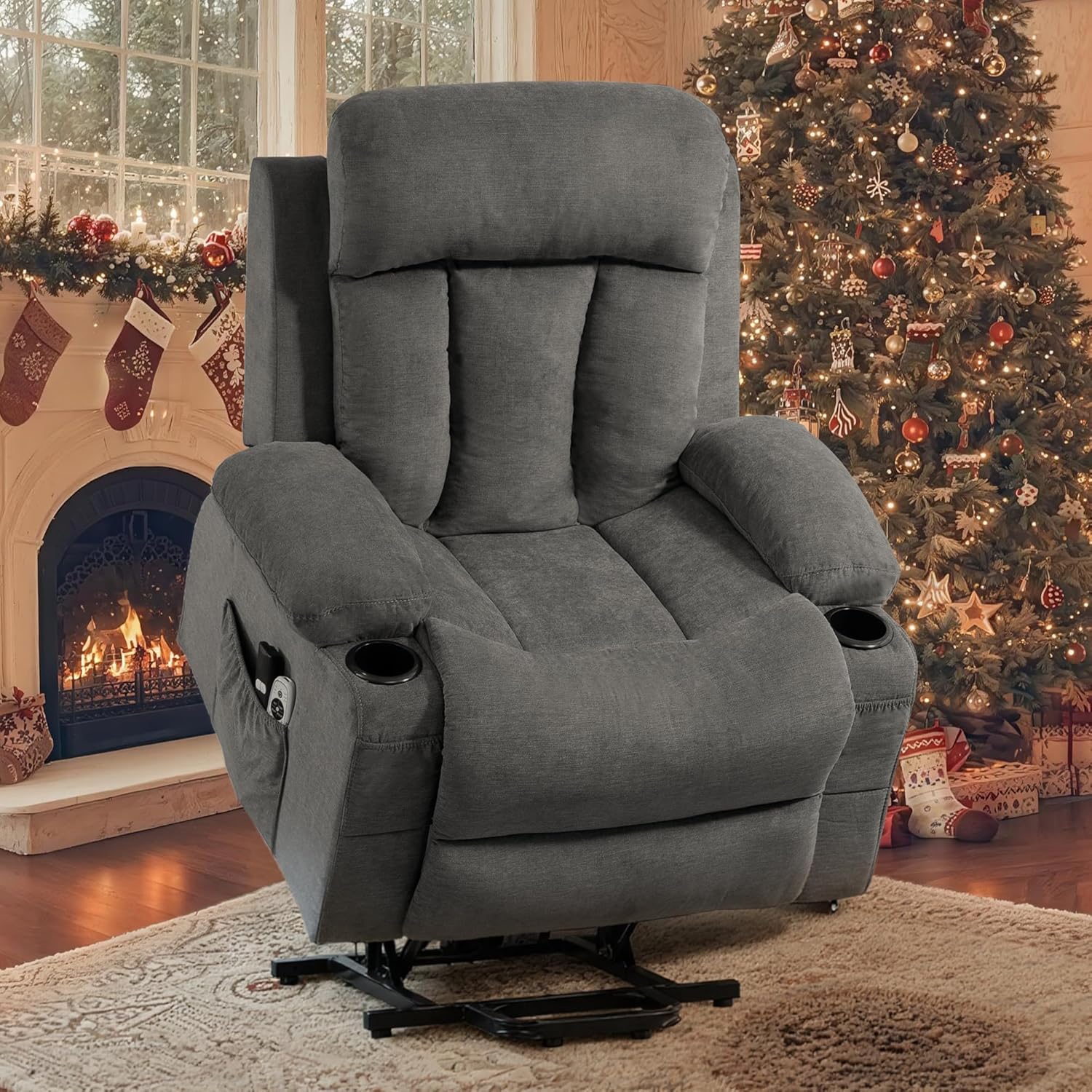 Lift Chair for Elderly with 8 Vibration Points Massage and Heat, Power Electric Recliner Featuring Cup Holders Side Pockets & USB Charge Port for Living Room, Gray