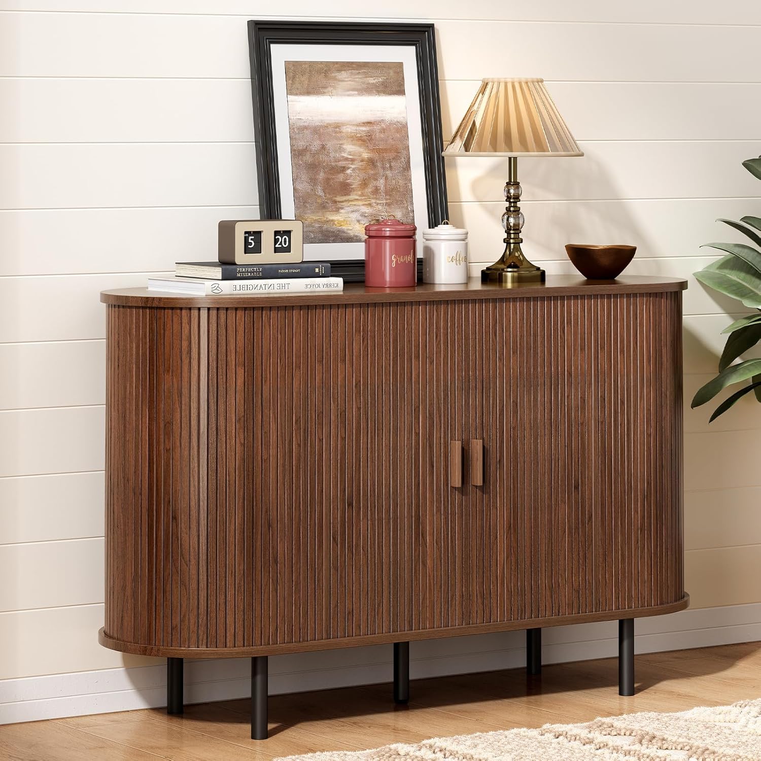 ONBRILL 48 Sideboard Buffet Cabinet with Storage, Storage Cabinet with Sliding Door & Adjustable Shelf, Modern Accent Coffee Bar Console Table for Kitchen, Entryway, Walnut