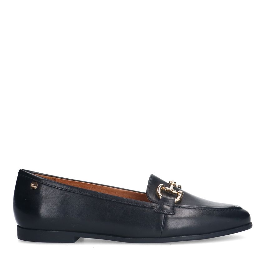 No Stress Zwarte leren loafers met gouden chain