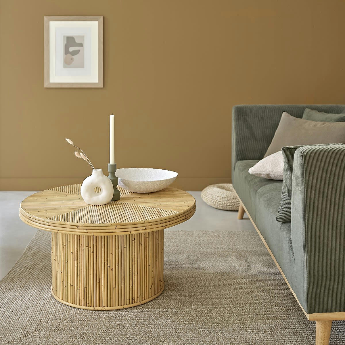 ALMA - Table basse en canne de rotin ronde