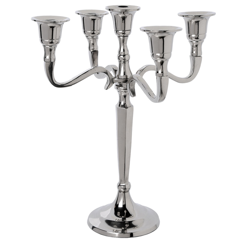 Candelabro em metal prateado para 5 velas