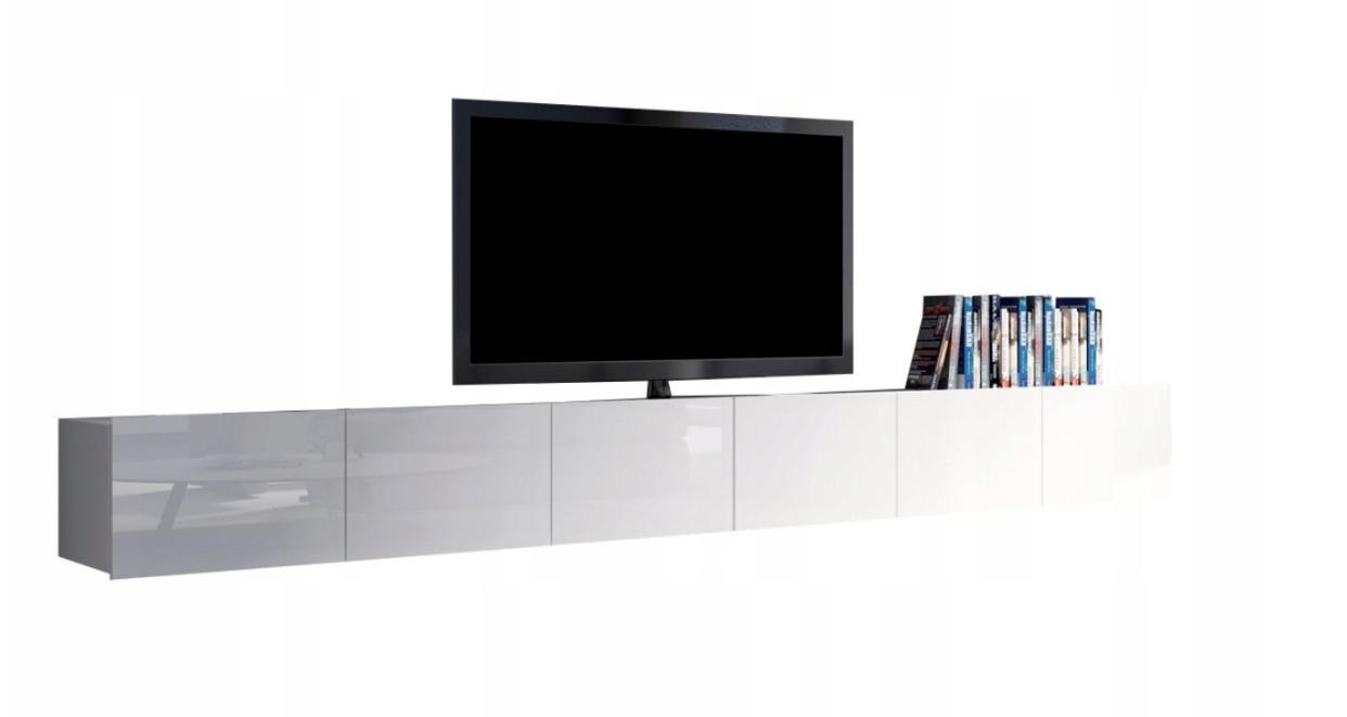 Stolik RTV Biały Połysk 300cm Wiszący Lub Stojący