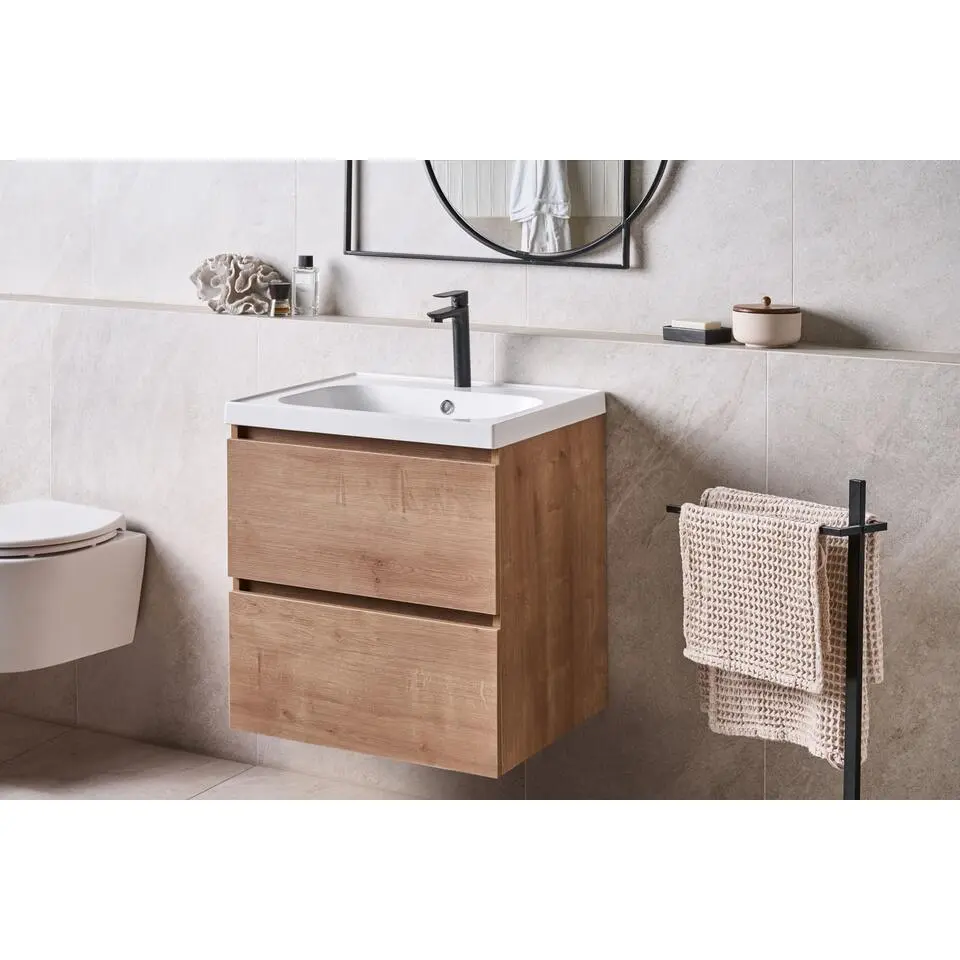 LAGOA - Wandgemonteerd meubel met wasbak - Lichtbruin - 60 cm - MDF