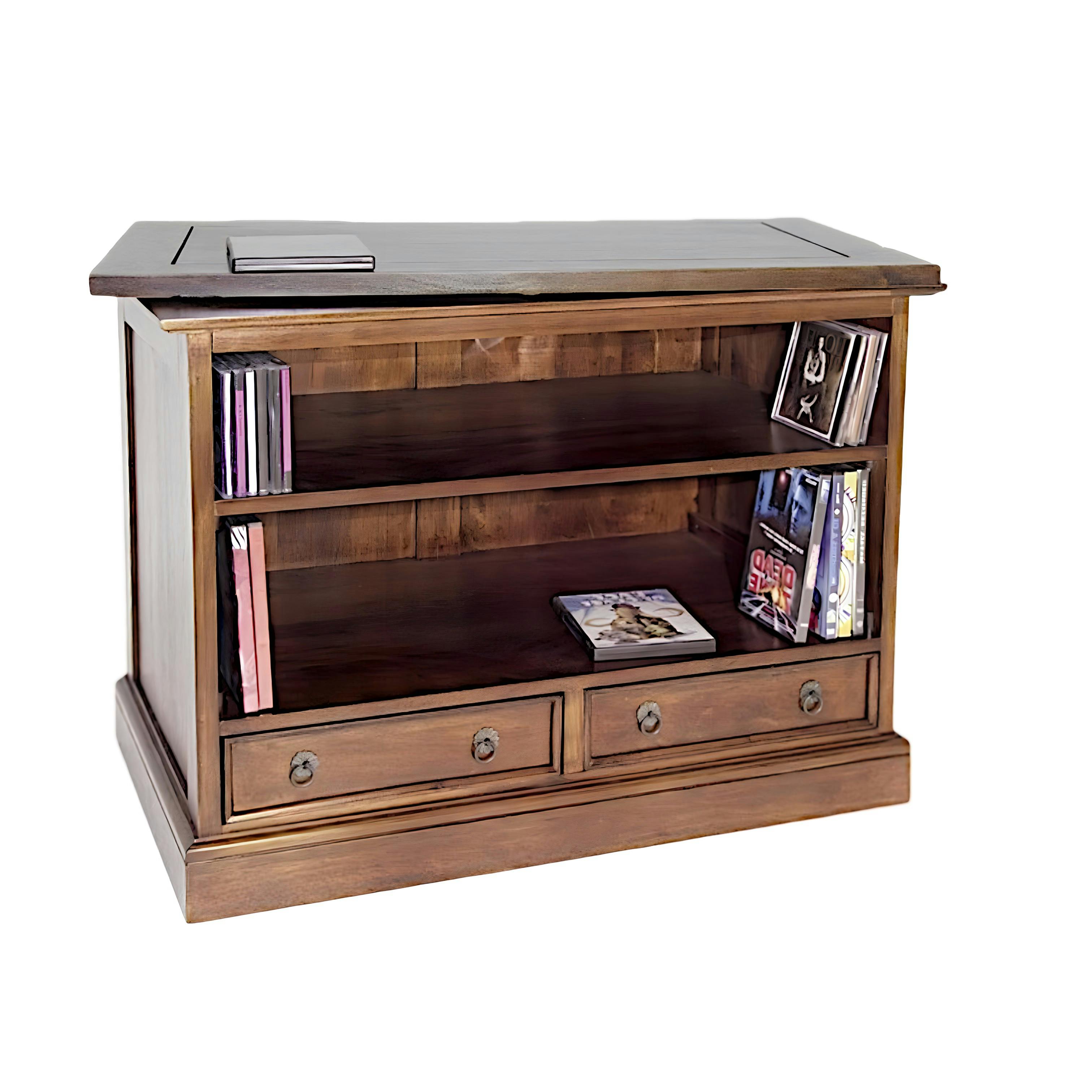 Meuble TV Hévéa plateau tournant, 2 tiroirs, 2 niches 83x50x62cm TRADITION