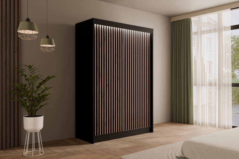 Szafa LED z drzwiami przesuwnymi i lamelami VILANv2 150 x 215 cm