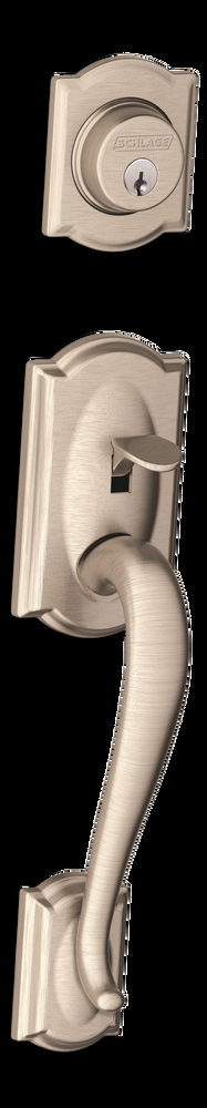 Schlage Camelot Grip Handle Set & Deadbolt Door Lock Set with Accent Lever, Satin Nickel