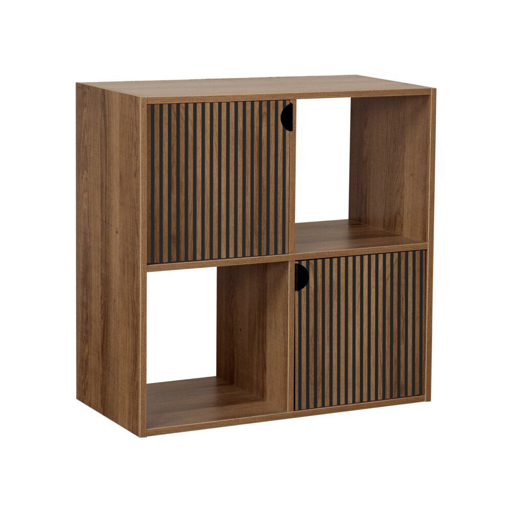 étagère Adam 4 cases 2 portes en bois brun L60xP29,5xH60cm