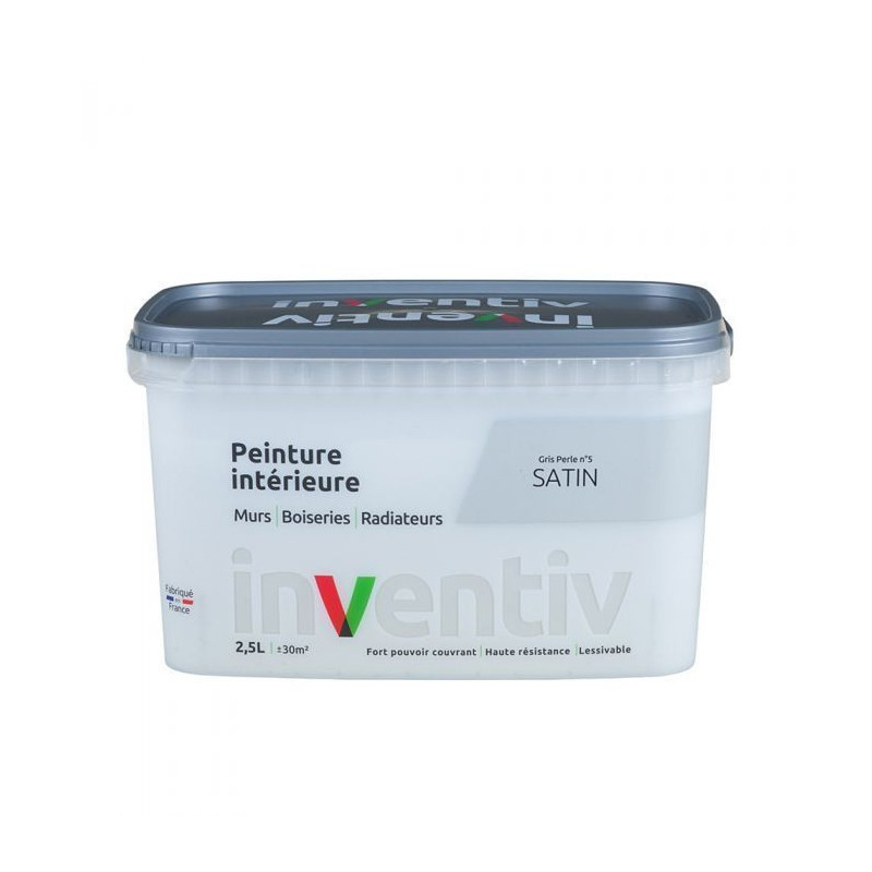 Peinture pour mur boiserie radiateur Gris Perle n°5 satiné 2,5 L INVENTIV