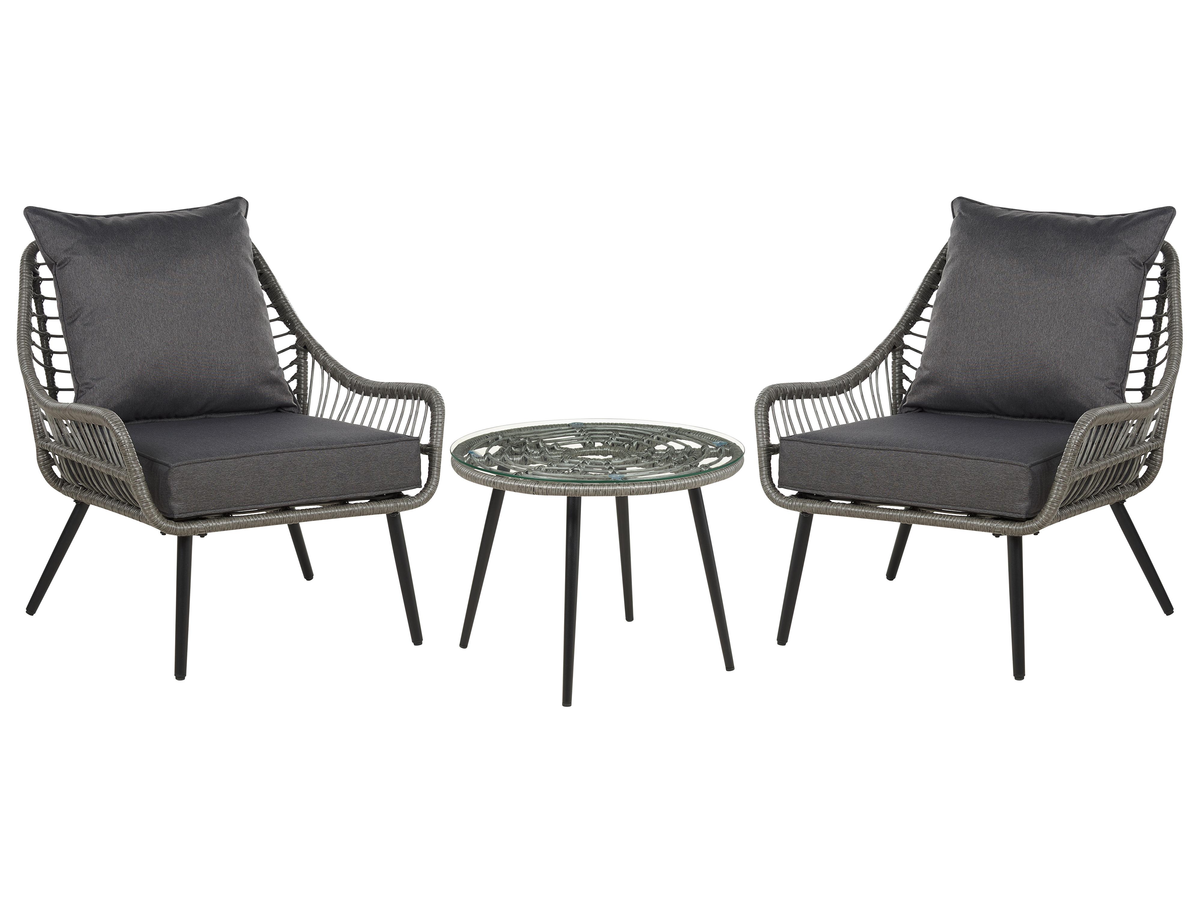 Bistro Set with Cushions LAURETO PE Rattan Grey