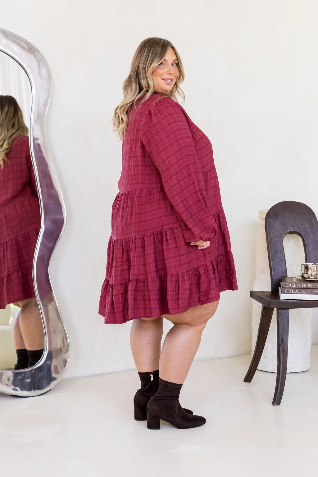 Long Sleeve Greta Dress in Wine