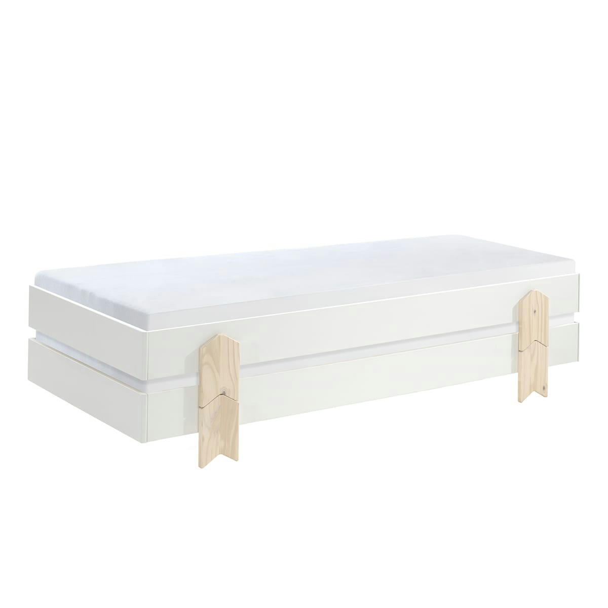 MODULO - Lot de 2 lit empilable 90x200 sommier inclus blanc
