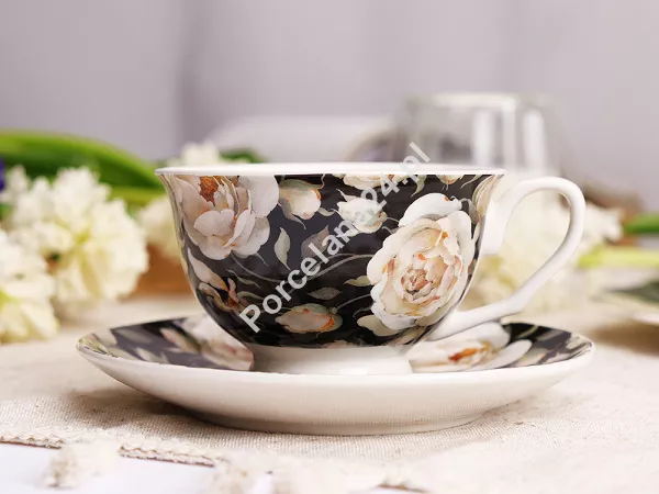 Filiżanka ze spodkiem 250 ml Duo - English Roses Black 15.ENG-B.FS25