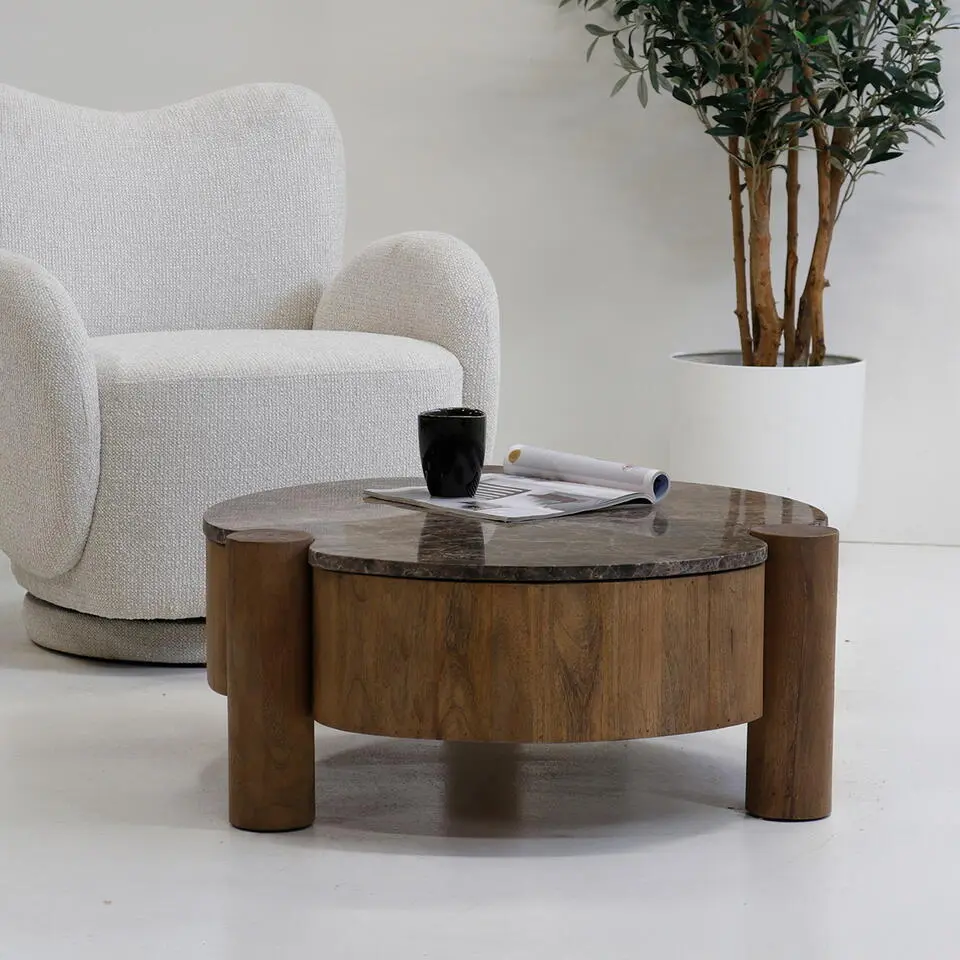 Salontafel Naturel Marmer - 75x75x35cm - Maeve