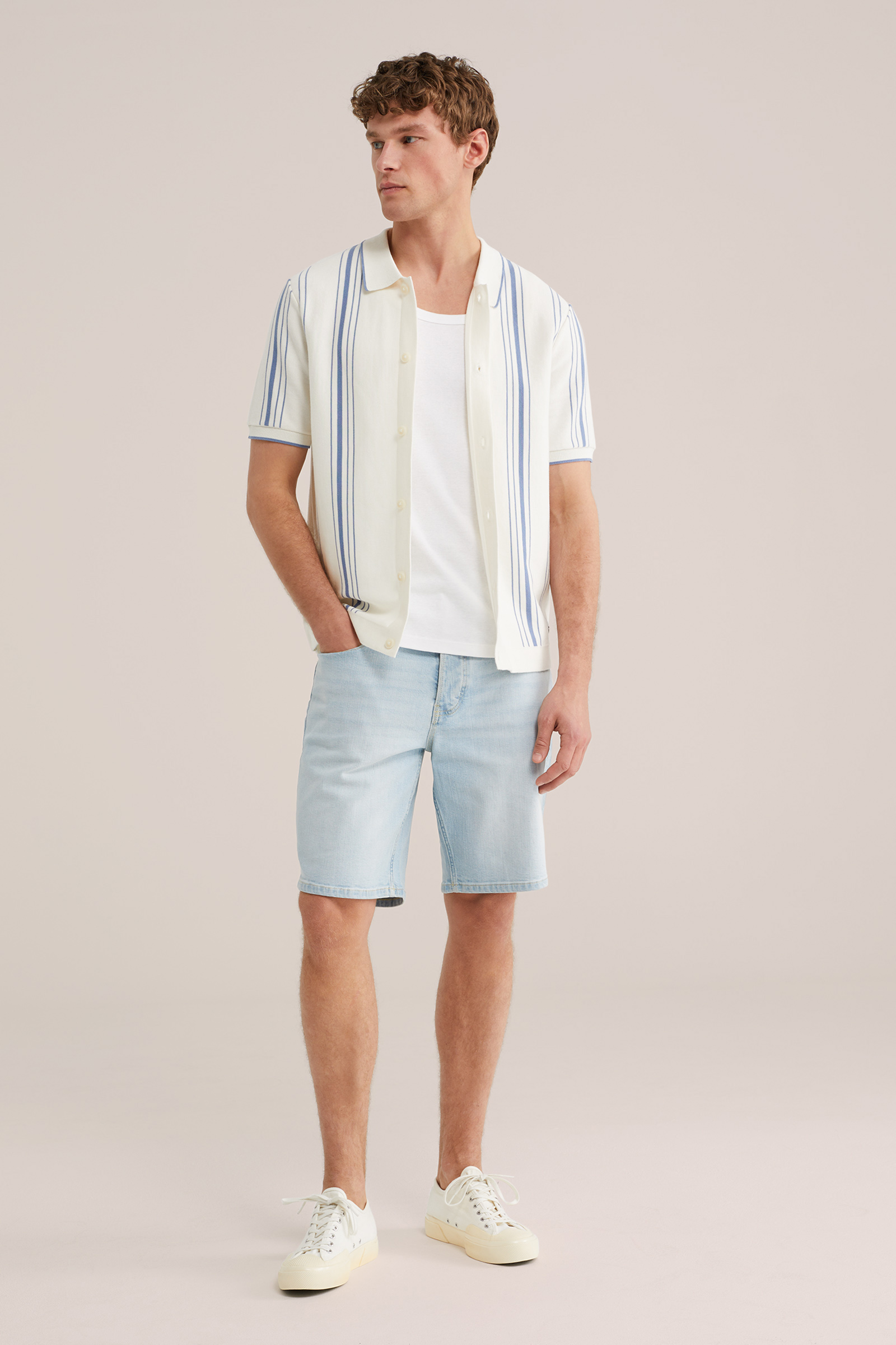 Heren regular fit gebreide polo met streep