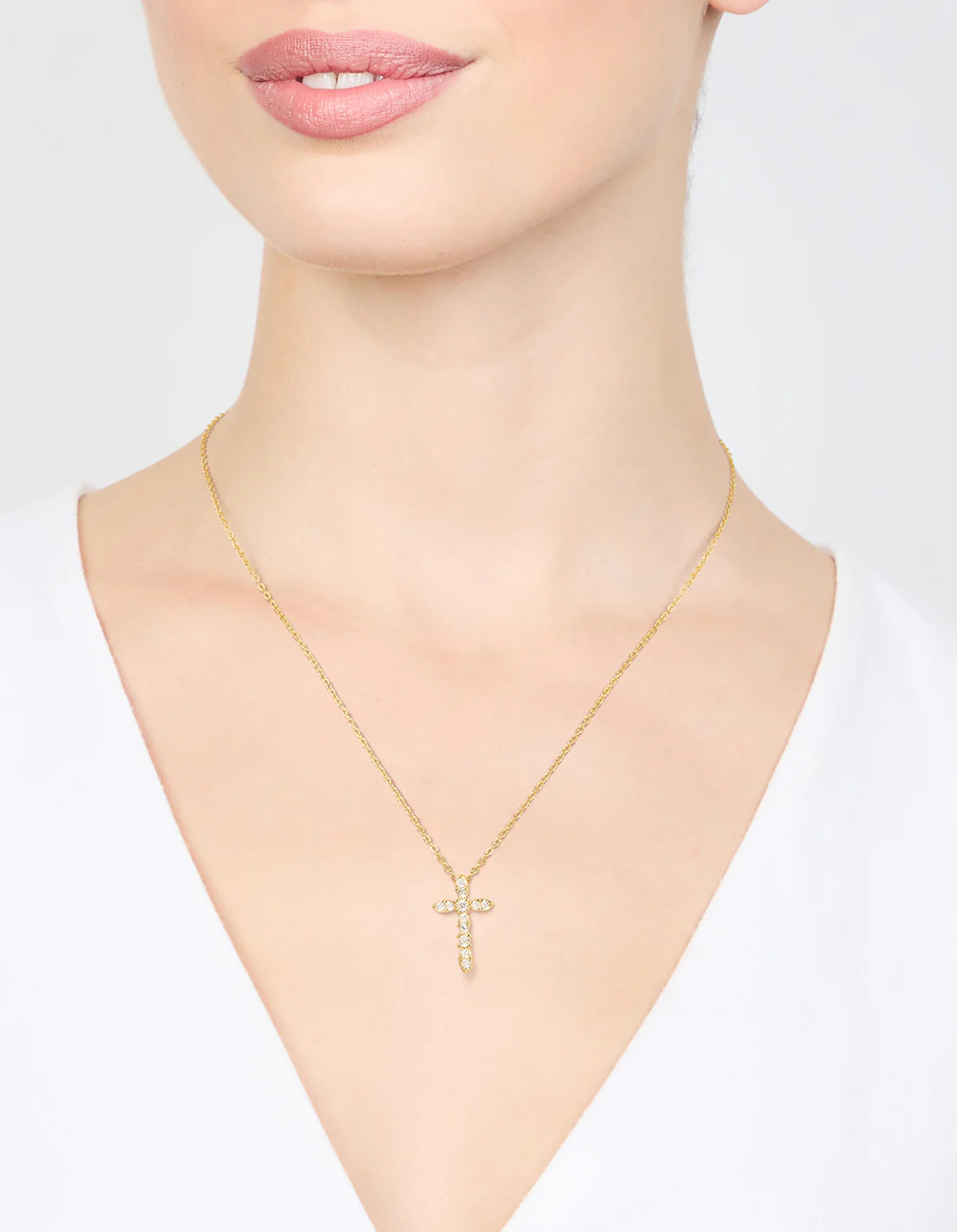 Gold Plated Cubic Zirconia Cross Pendant Necklace
