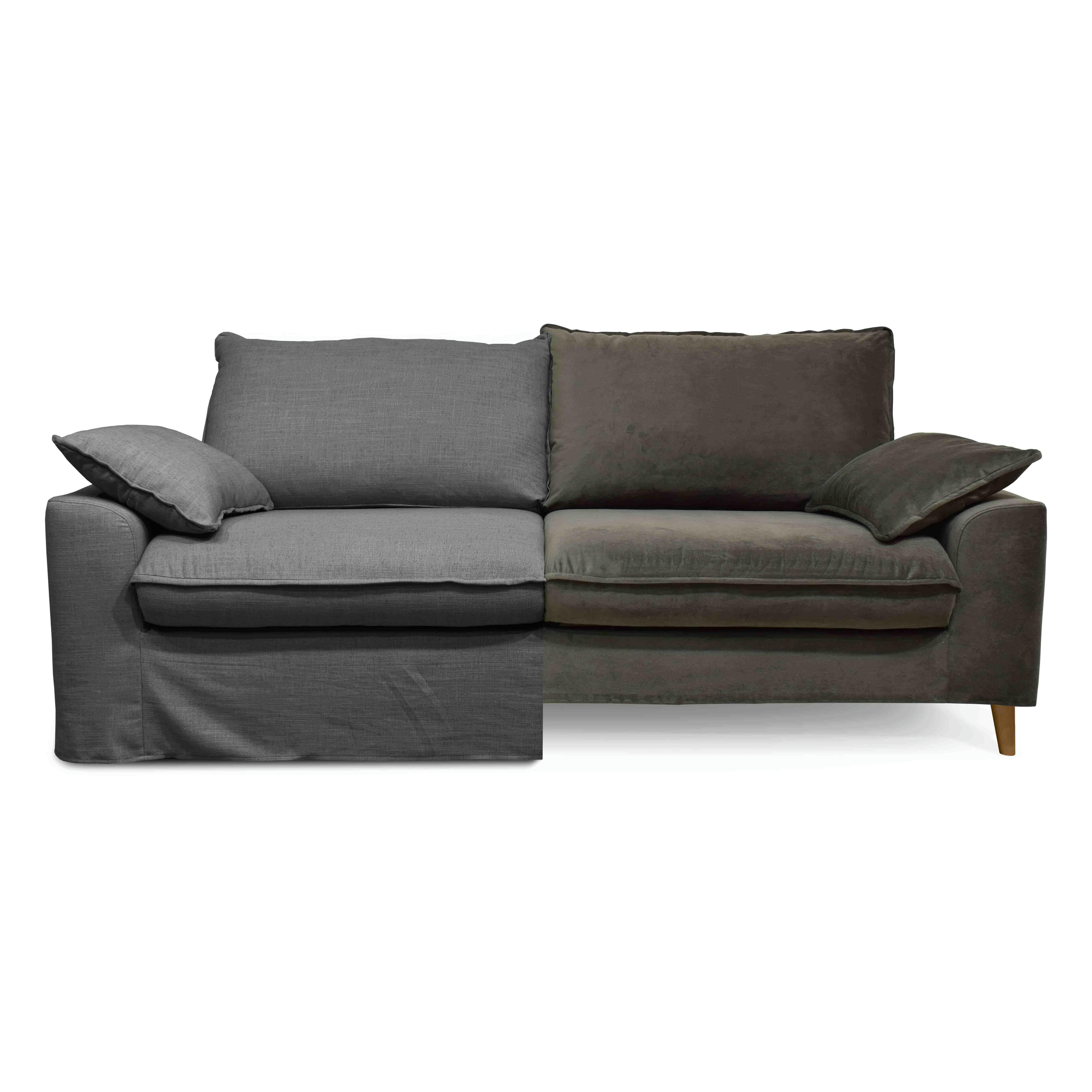 JAROD - Canapé tissu lin anthracite + housse supplémentaire velours kaki