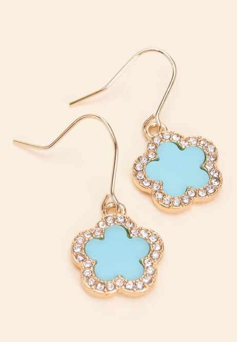 Womens Turquoise Pave Flower Earrings