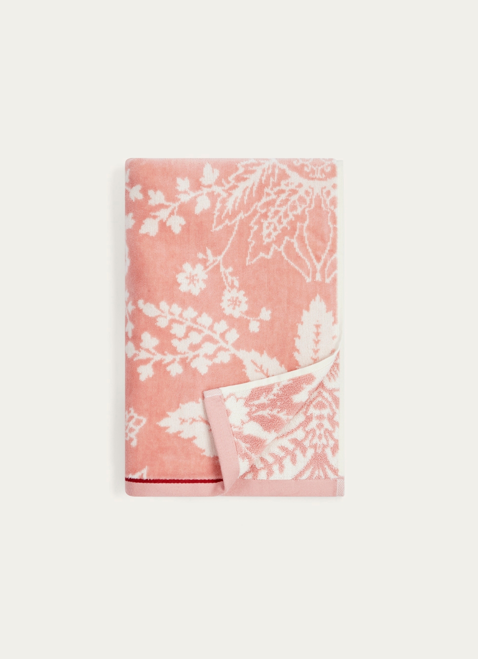 DRAP DE DOUCHE JADE à GRANDS MOTIFS FLORAUX ROSE CLAIR